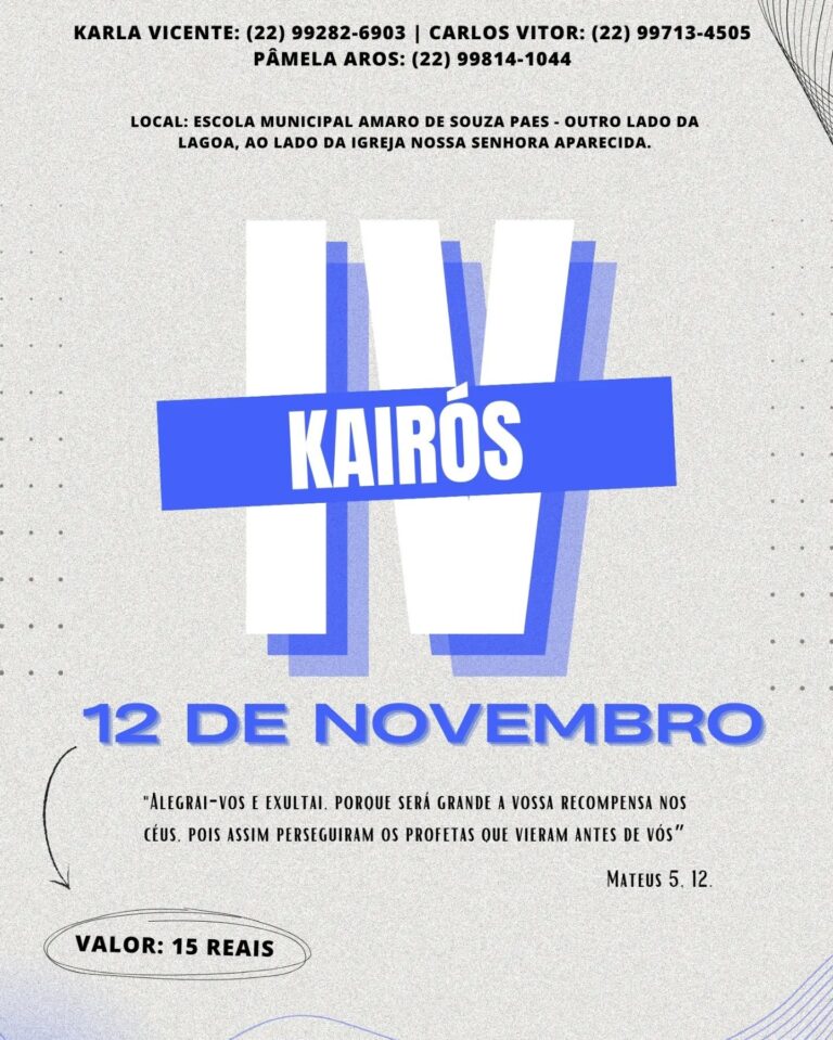 Inscrições abertas para o IV Kairós na Quase-paróquia de Santo Amaro de Grussaí