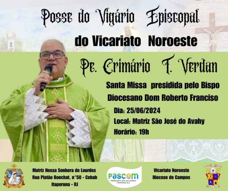 Posse do novo vigário episcopal do Vicariato Noroeste será dia 25 de junho